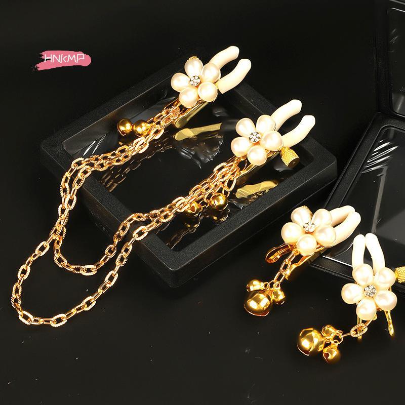 Adjustable Pearl Petals Nipple Clamps for Women Sexy Breast Stimulate Clips with Bells Adult Toy for Sexual Slaves And Kink Play