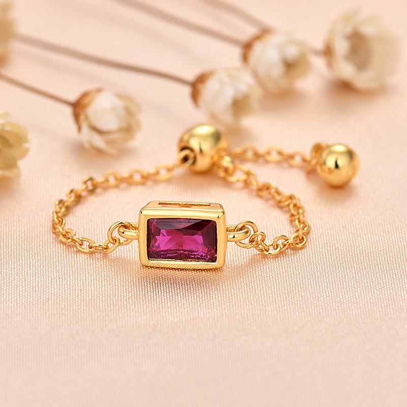 European Fashion Rectangle Zircon Crystal Adjustable Gold Ring