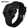 Sanda Waterproof Luminous Sports Watch: Square, Transparent Timer for Students