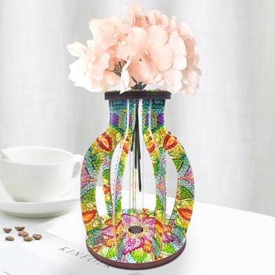 Wood Blue Pink Diamond Painting Home Decors 5D DIY Art Flower Vase Rhinestones Desktop Ornaments for Adults Beginner