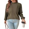 Women's Fashion Casual Strip Brushed Semi-high Neck Solid Color Long Sleeve Top