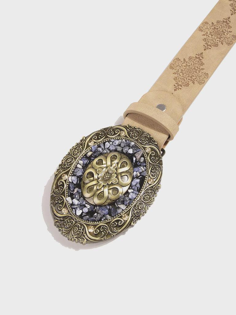 "European and American Women's Retro Turquoise Embossed Belt - Western Style Fashion Accessory"