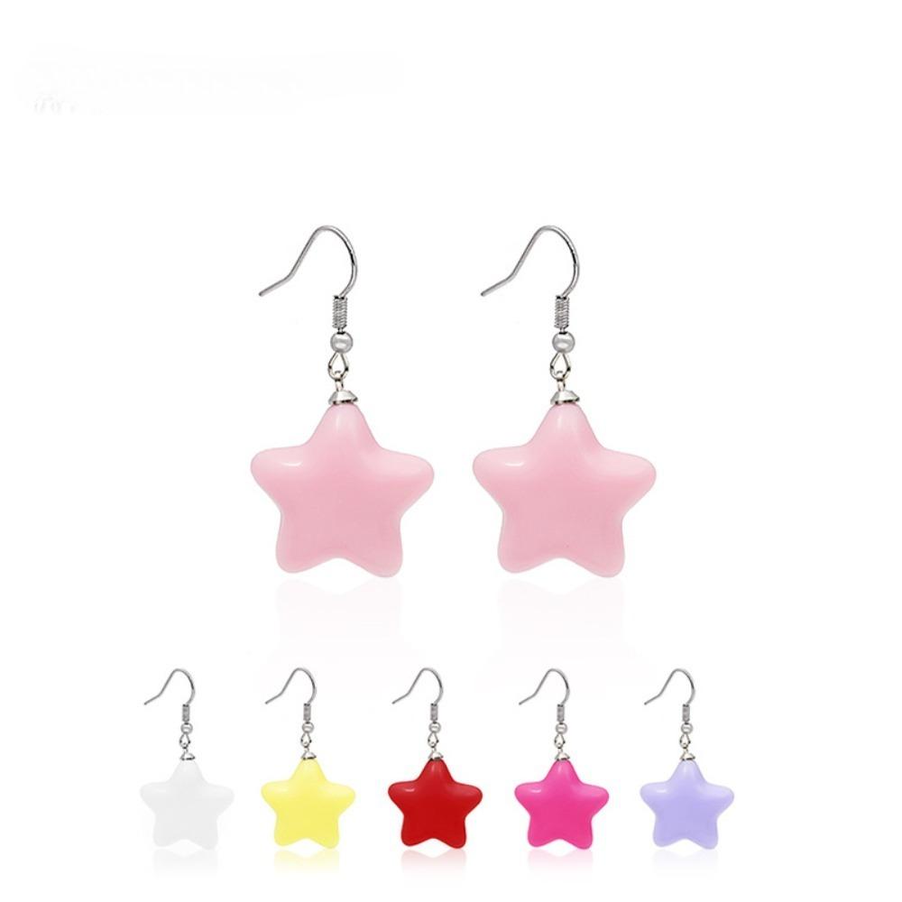 Korean Stereo Cartoon Candy Color Resin Star Dangle Earrings for Women Students Cute Creative Earrings Jewellery Accessory Gifts