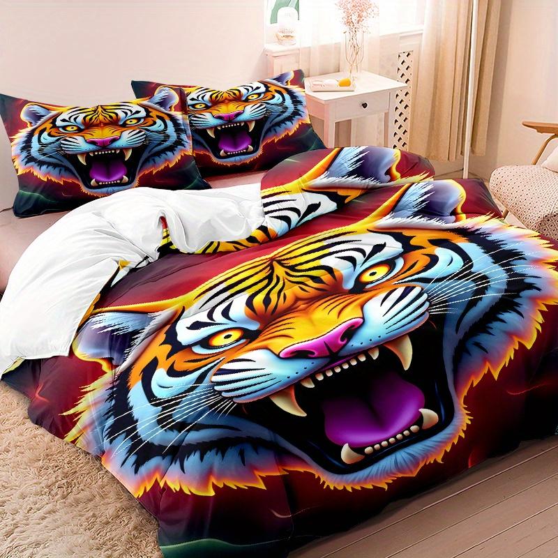

3Pcs Bedding Set Tiger Comforter Cover Set 1Pc Comforter Cover 2Pcs Pillowcases Ultra-Soft Comfortable Breathable Suitable Duvet Cover Set&EU Single(135x200cm)