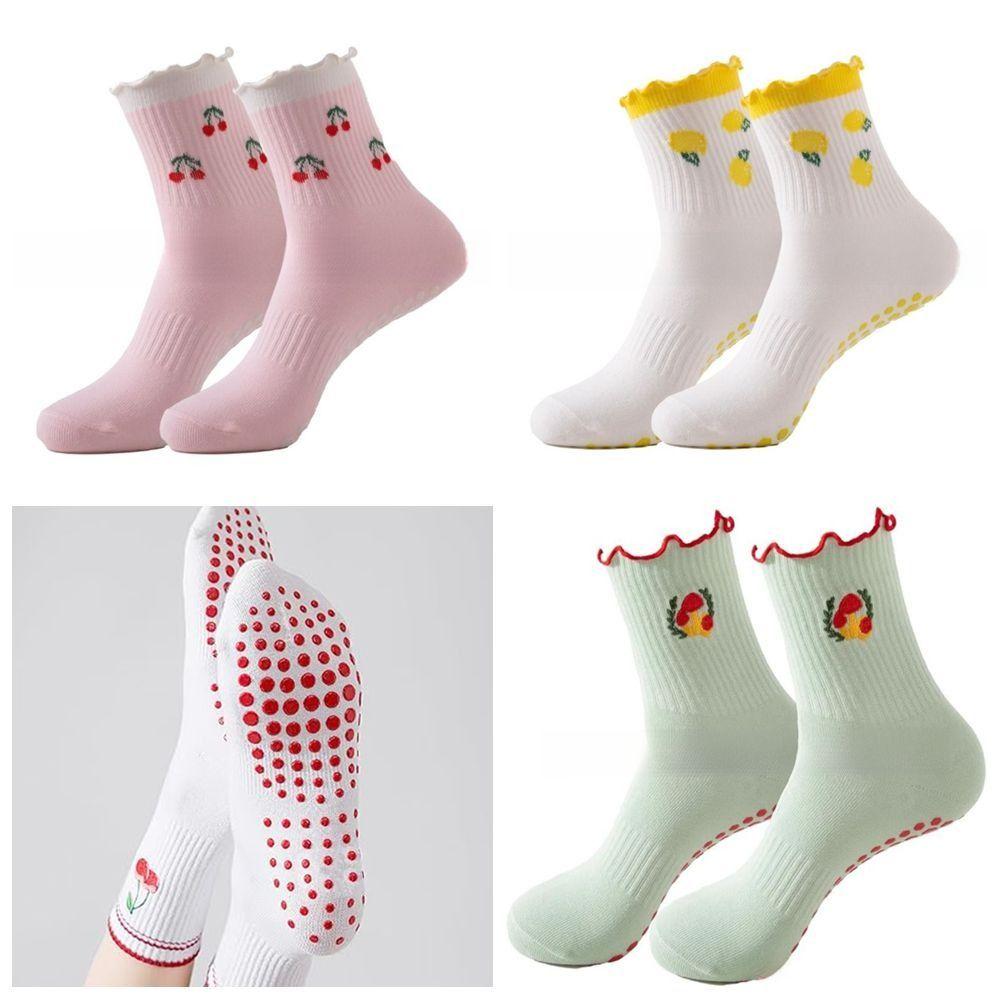 Breathable Pilates Socks Harajuku Street Cherry Embroidery Socks New Yoga Socks