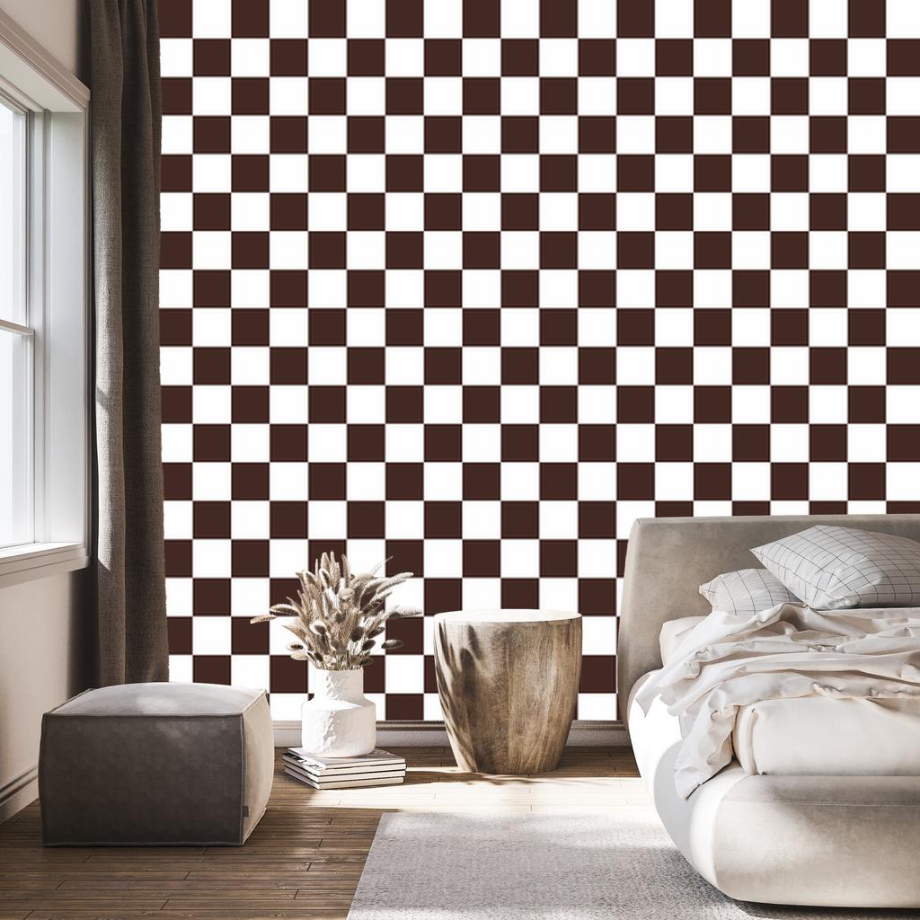 Checkerboard Wallpaper White and Burgundy for Living Room and Bedroom 50x1000