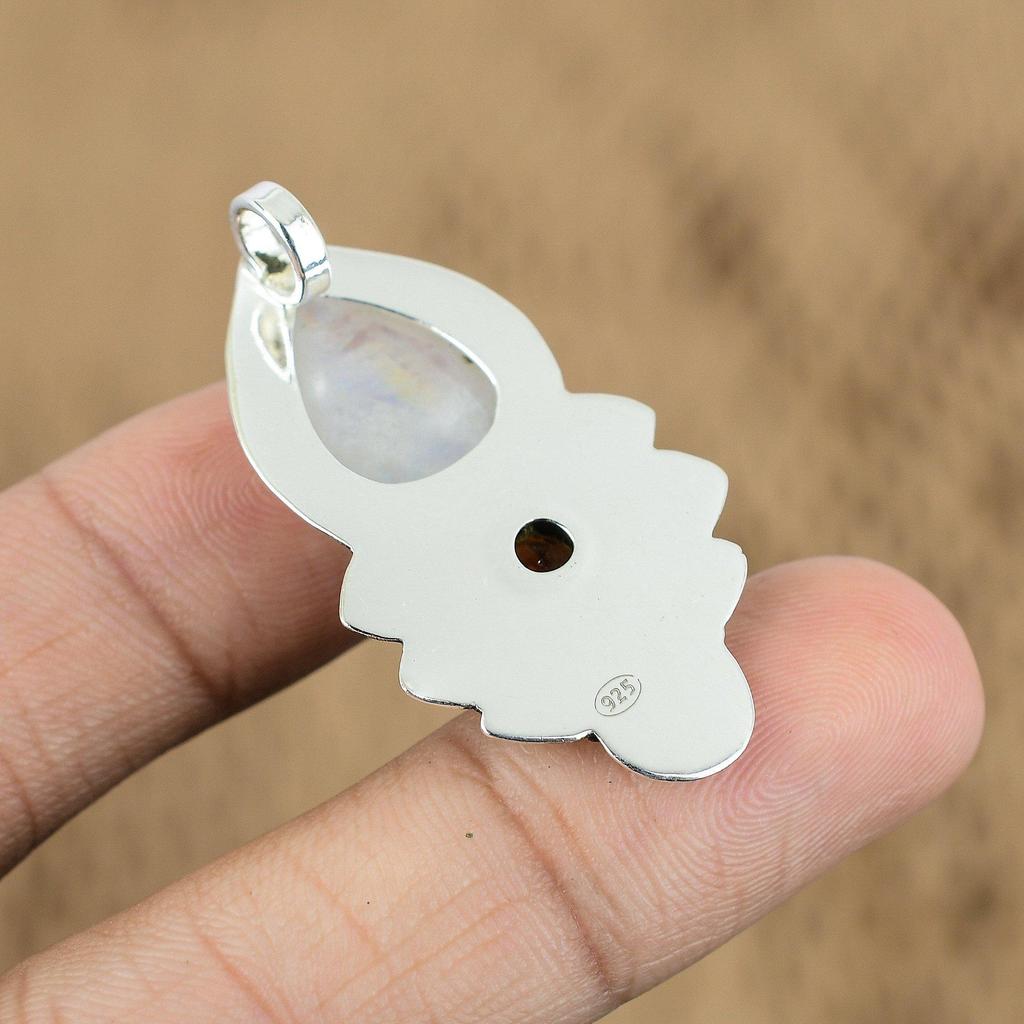 Prezent na Rocznicę Dla Niej Naturalny Kamień Księżycowy o Tęczowym Połysku Srebro 925