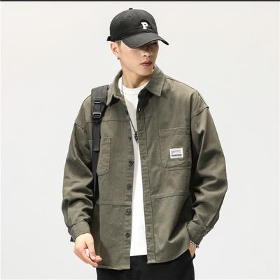 Tooling Shirt Jacket Men'S Japanese Loose Spring Cotton Casual Trend Long Sleeve Shirt
