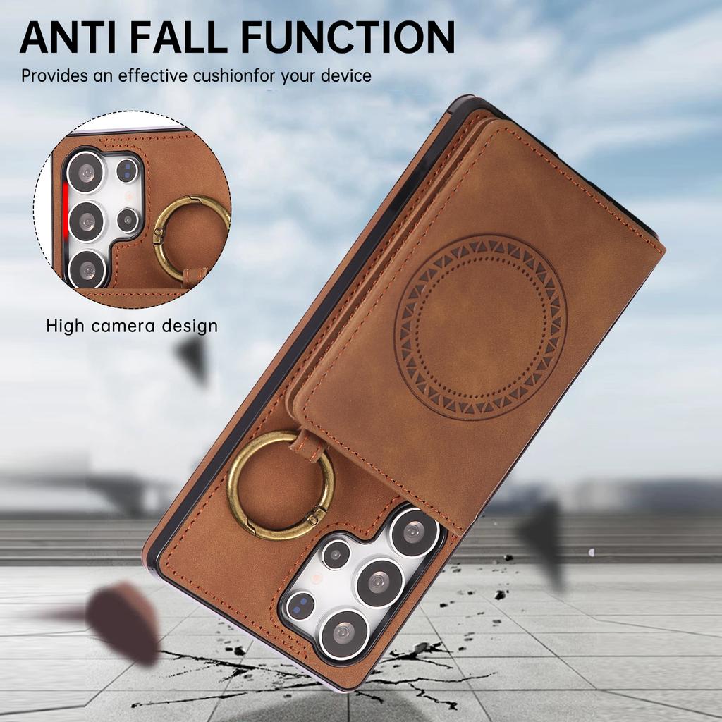 Crossbody Ring Holder Vertical Card Solt Wallet Leather Case For Samsung S26 Ultra S25 Plus S24 A26 A17 A07 long Lanyard Cover