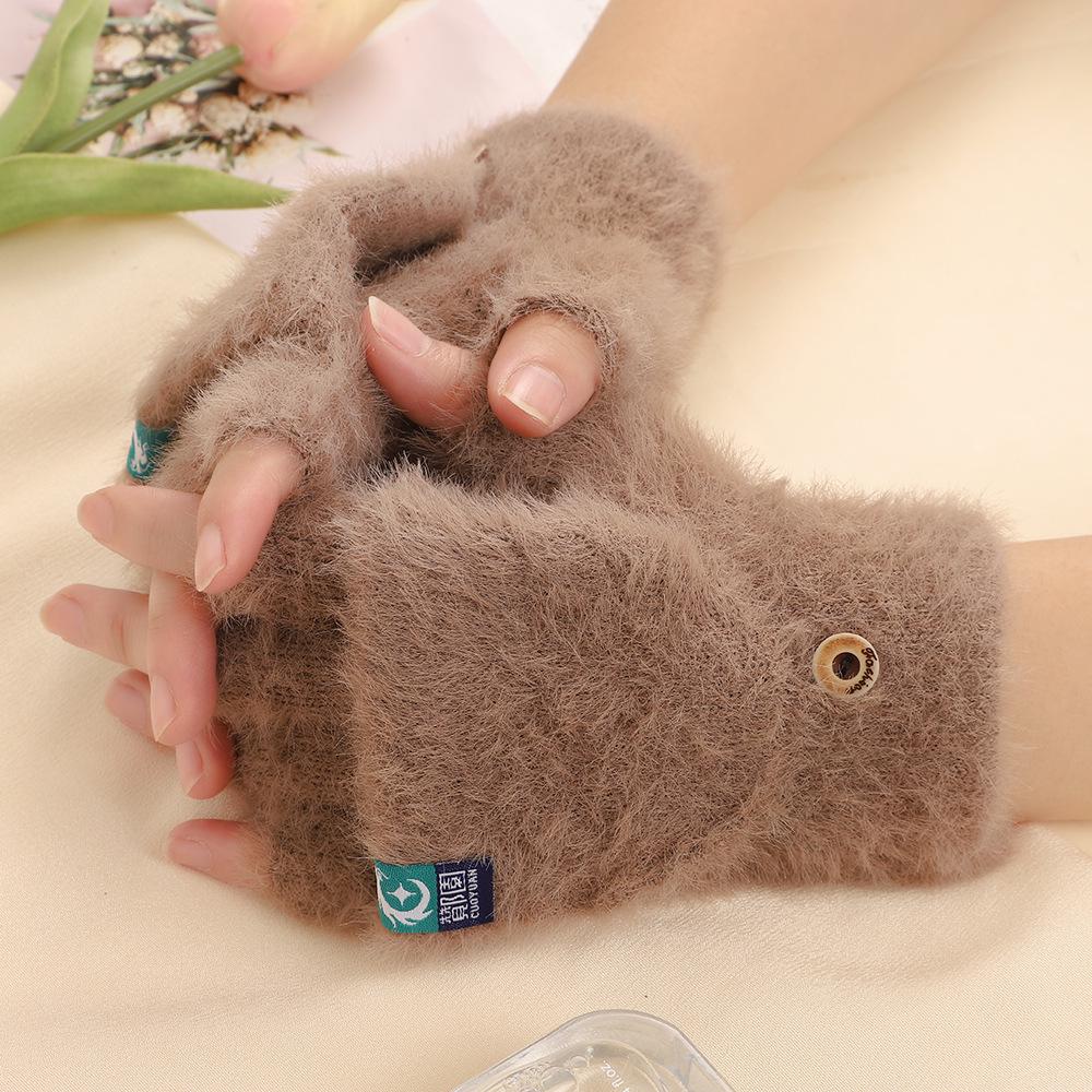 

Женские зимние ветрозащитные плюшевые варежки без пальцев с откидным верхом - Утепленные и теплые для использования на открытом воздухе One Size