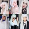 65cm długa prosta z grzywką biała peruka Cosplay czerwona zielona Lolita damska Anime peruka syntetyczna z włókien wysokotemperaturowych