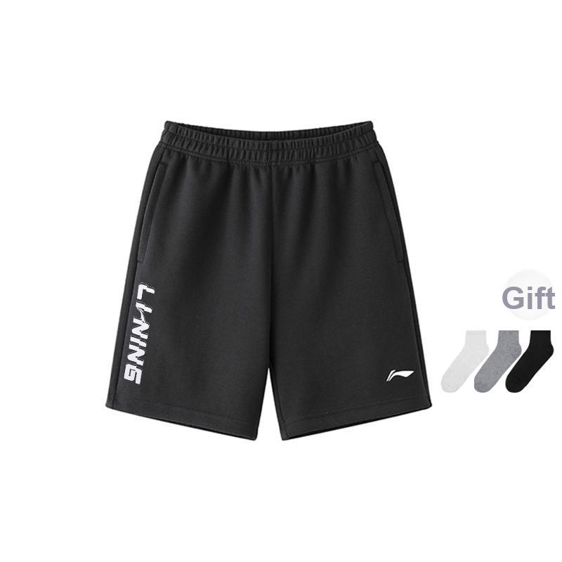 Li Ning Embroidered Logo Knitted Loose Fit Five-Point Casual Shorts Unisex Shorts Black AKSU747-1