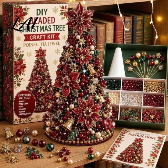 Zero-based Beading Material Kit DIY Christmas Tree for Adults Beginners Handmade 3D Ornament with Full Miniature Forest Desktop Display Tools