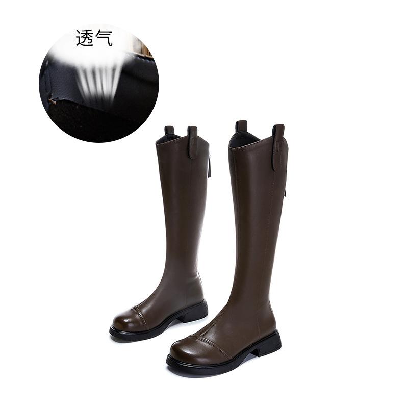 Leather Boots Women's Autumn and Winter New V-mouth But Knee Knight Boots Women's Casual Thin Boots Retro Women's Boots