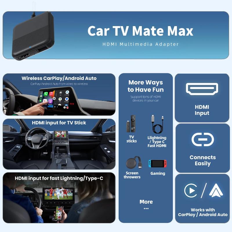 Auto-TV-Adapter | Videos auf dem werkseitig verkabelten CarPlay-Bildschirm ansehen | Verbindet Fire TV Stick & Google TV | Autozubehör