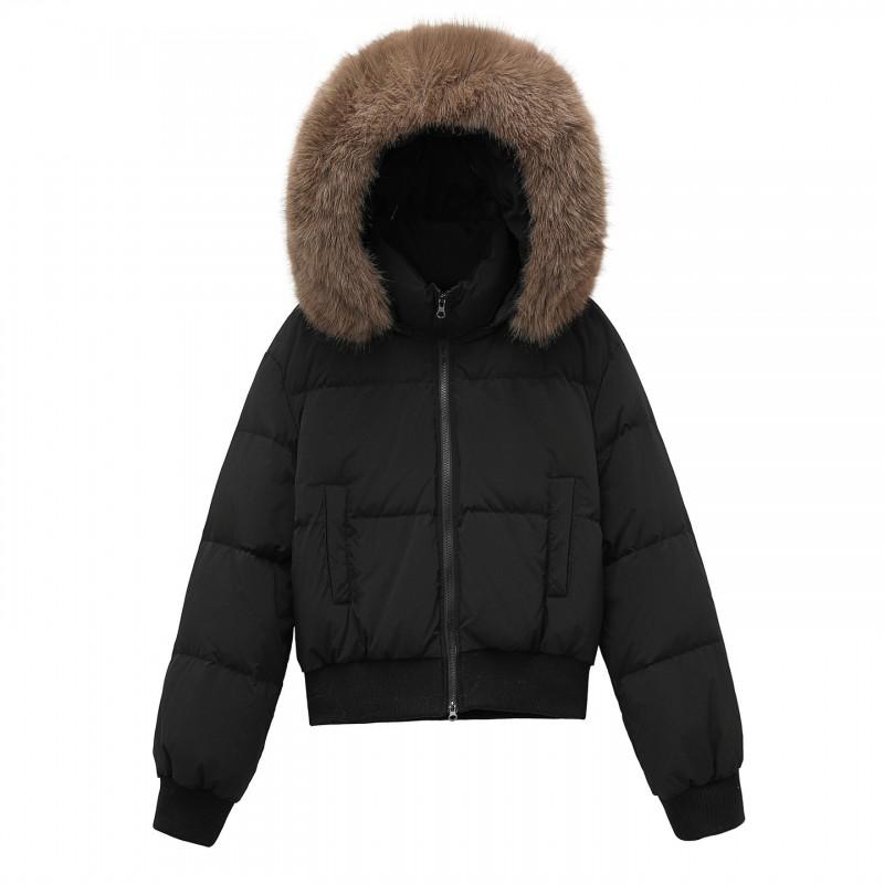 90% White Duck Down Short Puffer Jacket With Faux Fur Hood Winter Warm Coat Petite Women