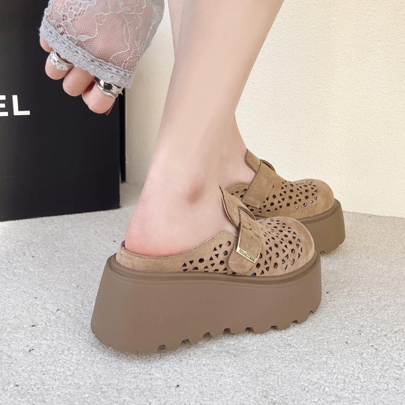 Thick-soled women's spring one-pedal lazy women's shoes, new heightening outer wear bag head and half slippers