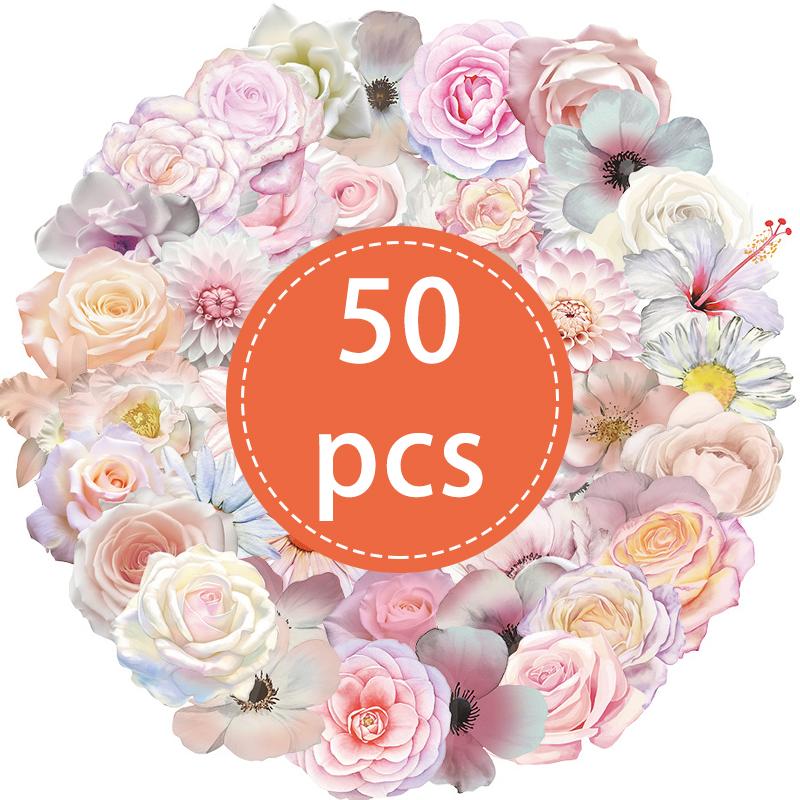 High-Quality 50Pcs High-Quality Transparent High-Quality Pink High-Quality Flower High-Quality Stickers High-Quality Vintage High-Quality Floral