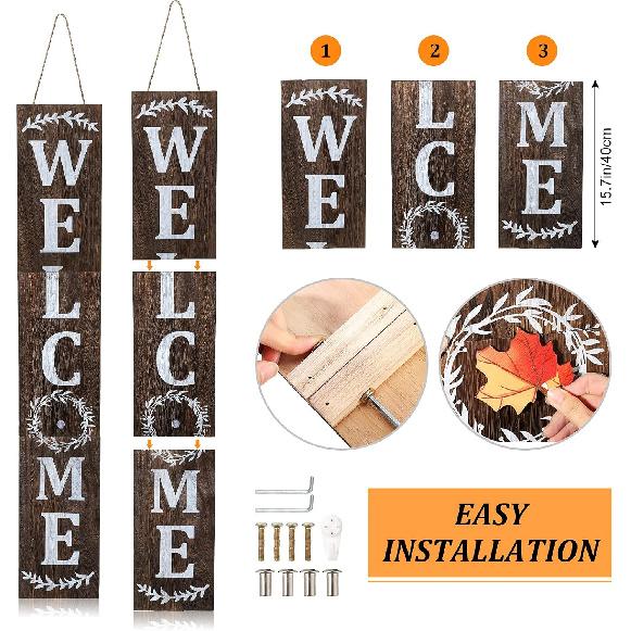 Jetec Welcome Sign for Front Door Interchangeable Wooden Welcome Porch Sign Outdoor Decoration Replaceable with 16 Seasonal Icon for Valentine's St.