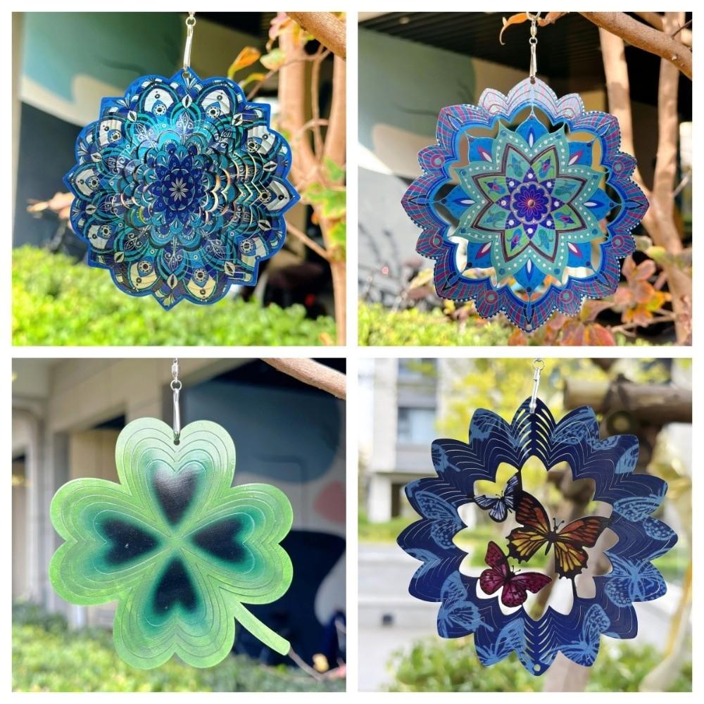 Butterfly Mandala Wind Chime 3D Wind Spinner Funny Rotating Pendant  Porch Display