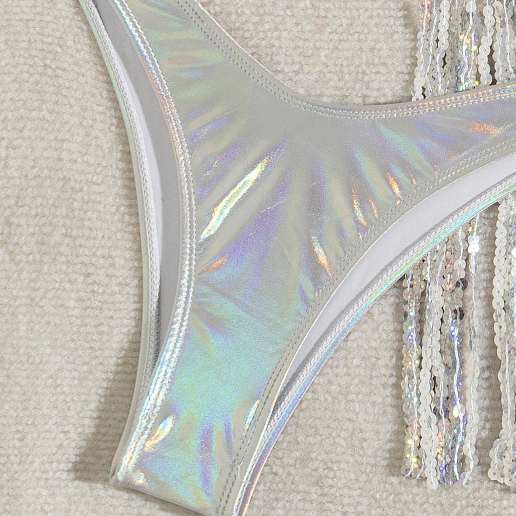 Ženy Sexy Triangle Bikini Suit Set Kravata S G-String Tanga Plavky Jedno rameno Elastické