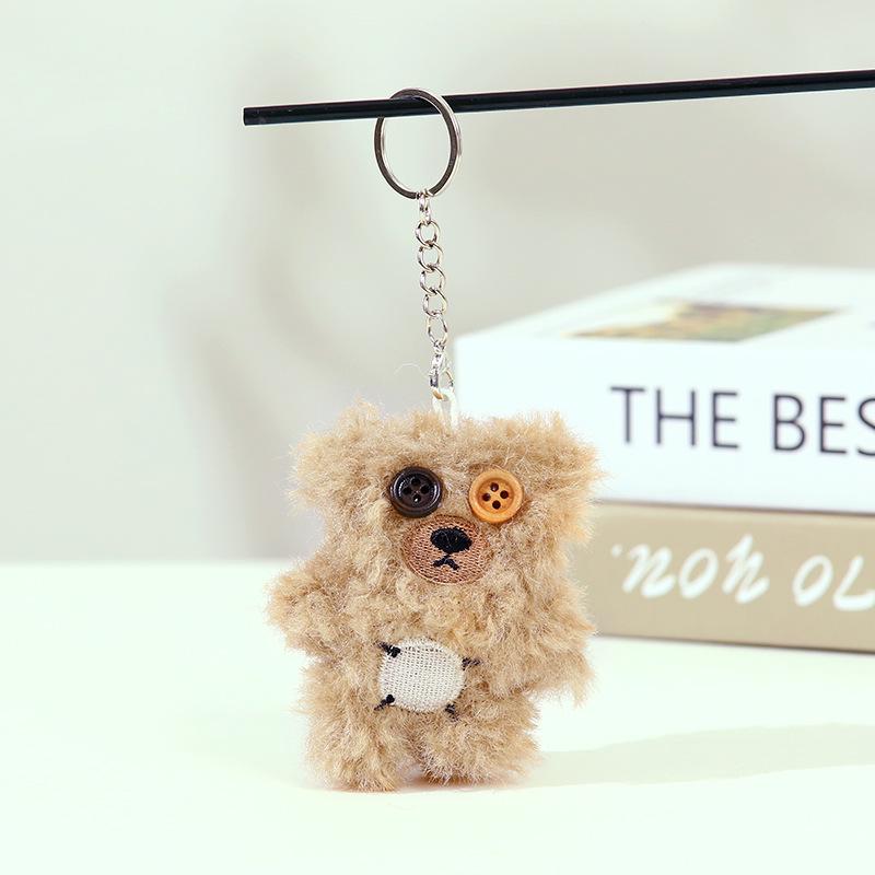 Cartoon Plush Bear Doll Keychain with Button Eyes