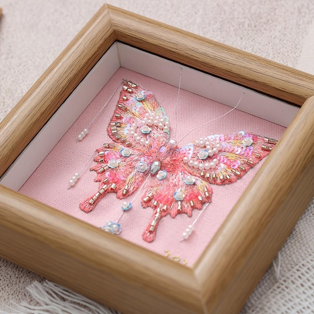 French 3D Embroidery DIY Material Kit Handmade Beaded Butterfly Picture Frame Holiday Gifts for Friends