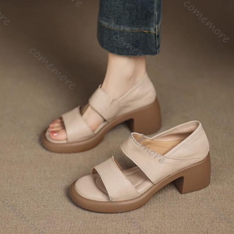 Fashion Comemore Fish Mouth Sandals Women Summer Outside Wear Two Wear High-heeled Roman Shoes Soft Leather Platform Pumps Sandales