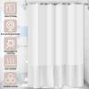 Farmhouse Shower Curtain Linen Blend Bathroom Shower Curtain with Ruffle Hem and 12 Hanging Ring Beige/White Bath Curtain Decor