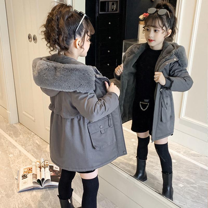Winter Little Girl Cotton Jacket Girl's Plush Thickened Coat Velvet Keep Warm Jacket for Girls Parka Snowsuit Hooded Teenagers Children Outerwear