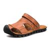 Sommer Herren Atmungsaktive Sandalen Lässige Leder Hausschuhe für Herren Bequeme Strandschuhe Slip-On Bequeme Gummisohle Schuhe