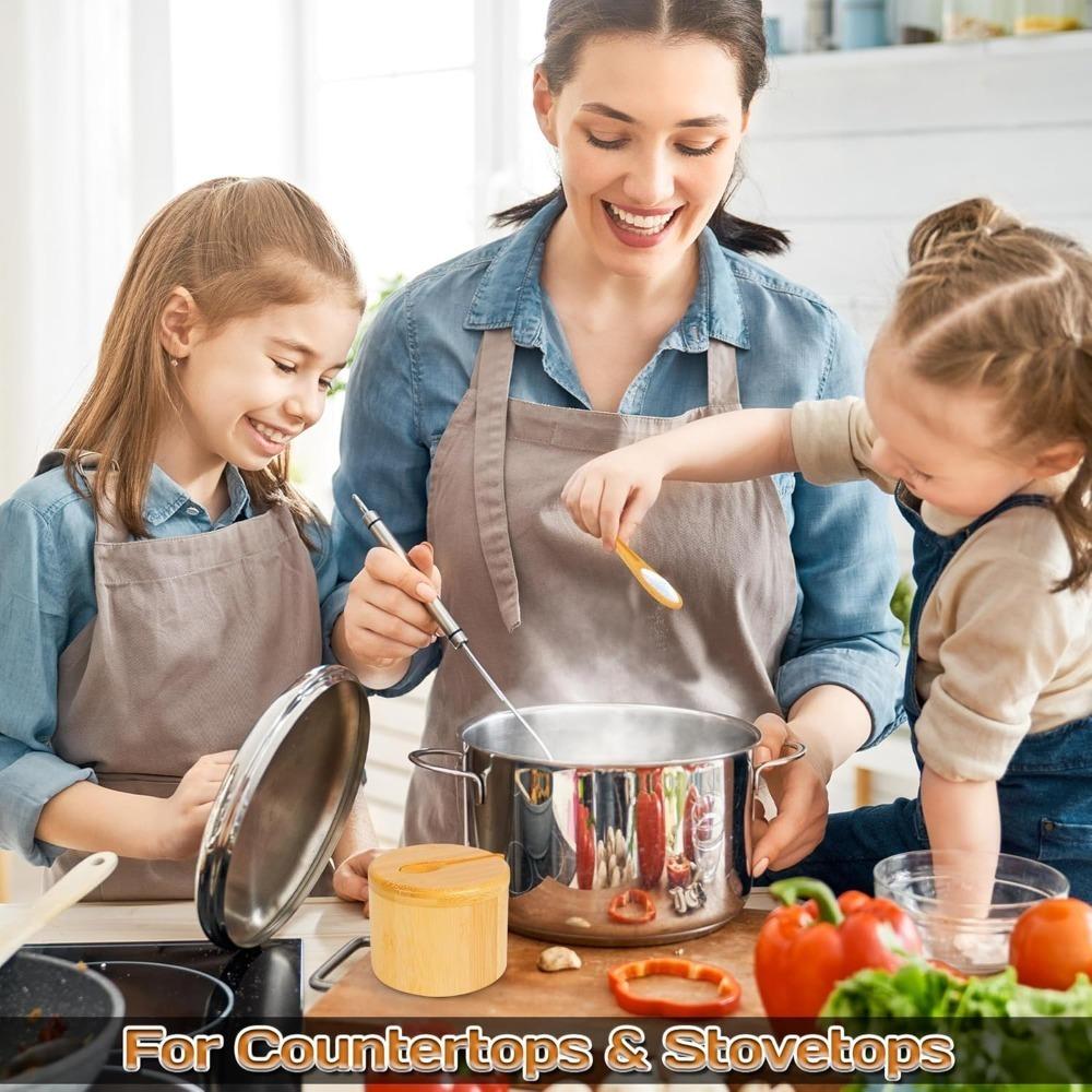 Kryddförvaringsburkset i bambu Träsockerburk med lock Fuktsäkert ställ Salt- och pepparkryddburk Skål Återanvändbar