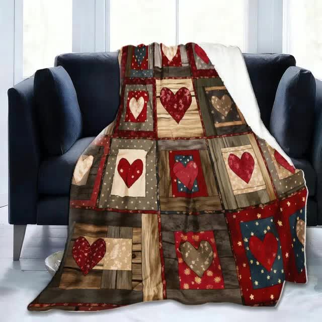 Rustic Heart Pattern Decorative Throw Blanket for Sofa, Bed, Living Room, Home Decor, and Interior Styling