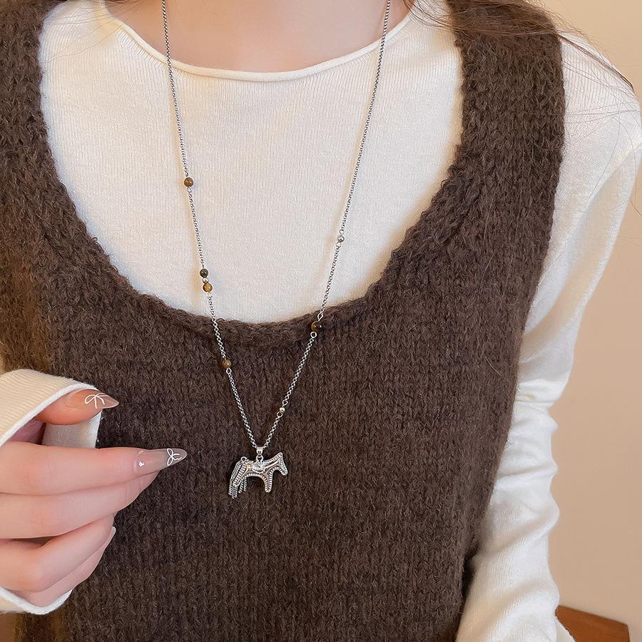 French simple zircon natal year pony pendant necklace accessories women's sweater chain necklace