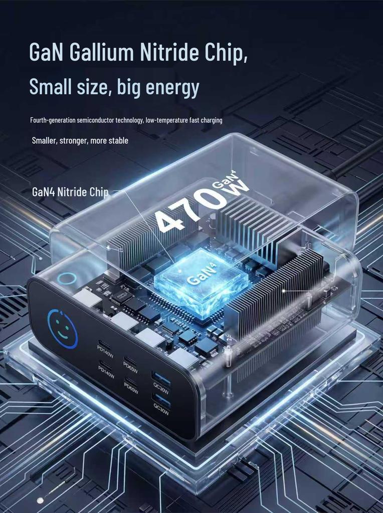 TFT Display Desktop Multi-functional Gallium Nitride PD3.1 140W 470W Multi-port Fast Charger