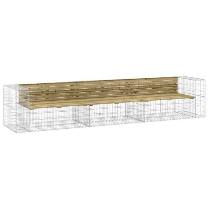 VidaXL Banc de jardin design gabion 347x71x65,5cm bois de pin imprégné 3196256