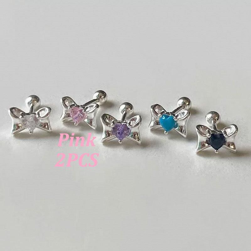 2PCS Acrylic Flower Stud Earring Fashion Women Shiny Colorful Screw Stud Earrings Stainless Steel Cartilage Helix Ear Piercing Jewelry Accessories