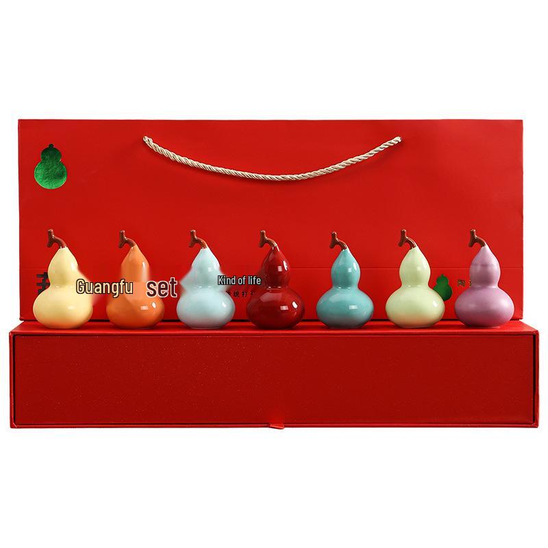 Charming Chinese-Style Ceramic Gourd Gift Set - Colorful, Creative Ornaments for Home & Souvenir