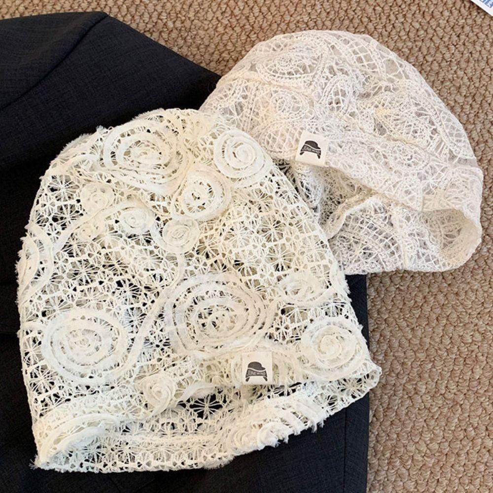 Breathable Lace Hat Embroidered Weave Knitted Cap Cute Hollow Out Flower Beanies Outdoor