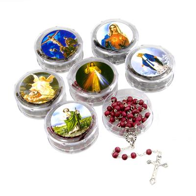 Chapelet en bois parfumé avec pendentif en forme de croix et crucifix, coffret cadeau pour communion religieuse chrétienne