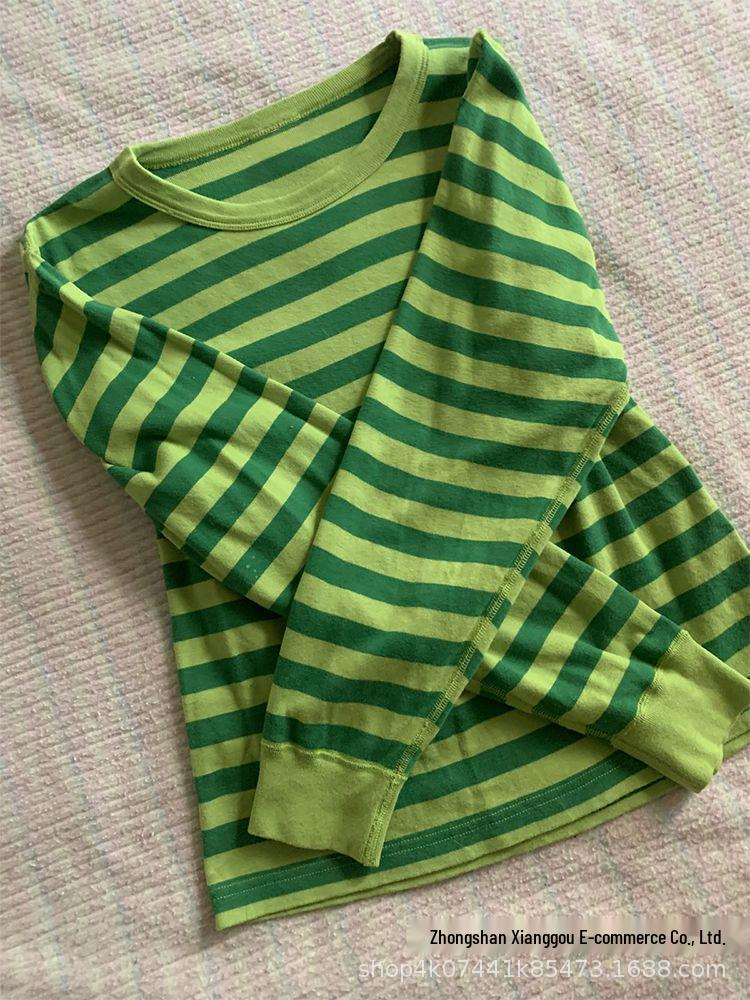 Y2K Koreanischer V-Ausschnitt Gestreiftes Schmal Geschnittenes Zweiteiliges Damenmode T-Shirt