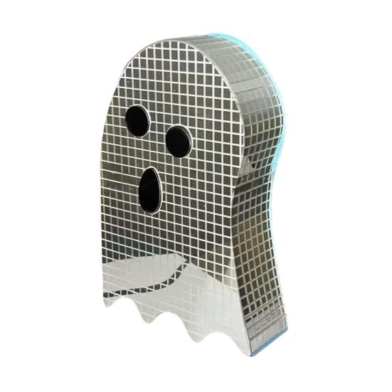 

Halloween Disco Ghost Figurine Glitter Mirror Disco Ghost Table Sign for Tiered Tray Table Centerpiece Party Favors Right срібний
