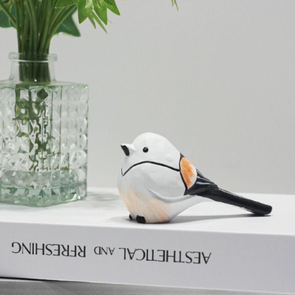 Handmade Long-tailed Tit Figurine Vintage Robin Bird Ornament Bird Statue  Bookshelf Decor