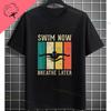 Funny Swimmer Tshirt Black With White Swimming Mode Graphic Print Shortsleeve Crewneck Pure Cotton Tee Perfect For Casual Wear