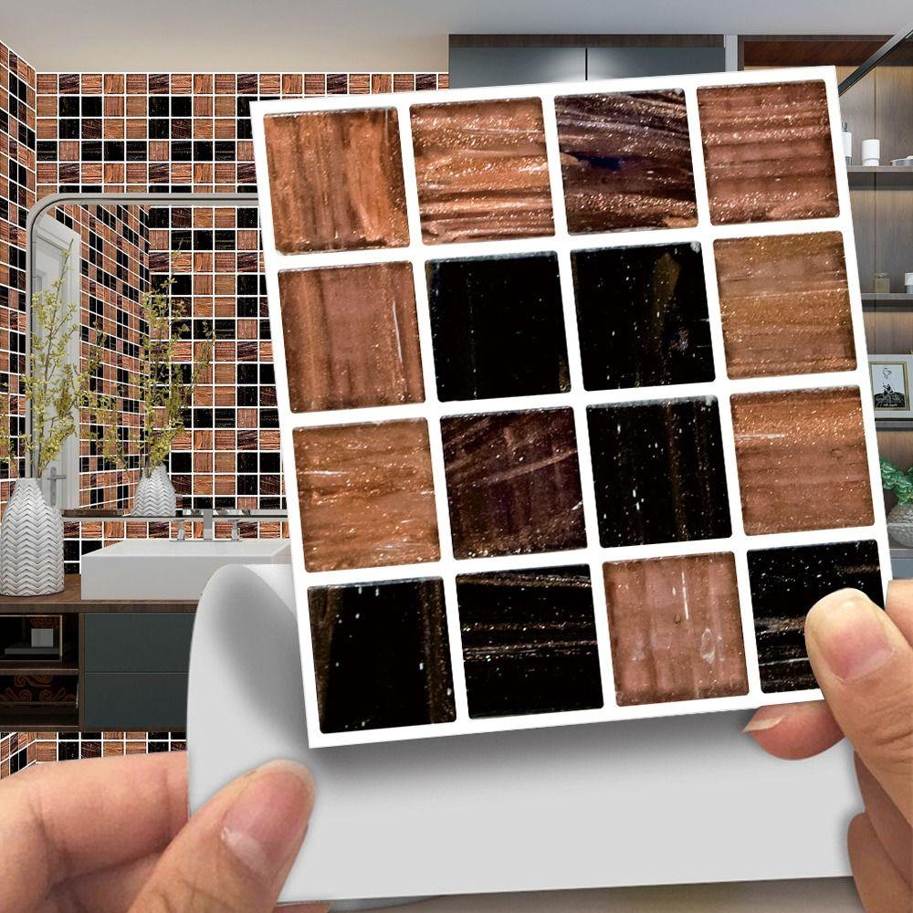 10PCS Decorative Self-adhesive Tile Stickers DIY Removable Mosaic Sticker PVC 3D Effect Wall Decal Kitchen Bathroom Decor