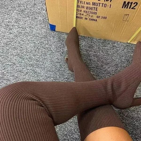 Cizme înalte de damă Toamnă Iarnă Cizme peste genunchi Cizme șosetă elastice de înaltă calitate Petrecere Sexy Toc 9 cm Pantofi de damă Botas Mujer