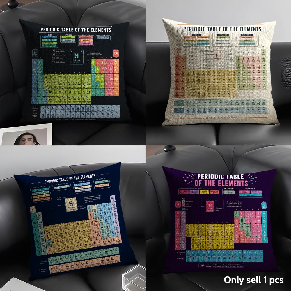 Periodic Table Chemistry Elements Cushion Cover Linen Organic Fabric DoubleSided Printing Sofa Home Decor Gift Pillow Case