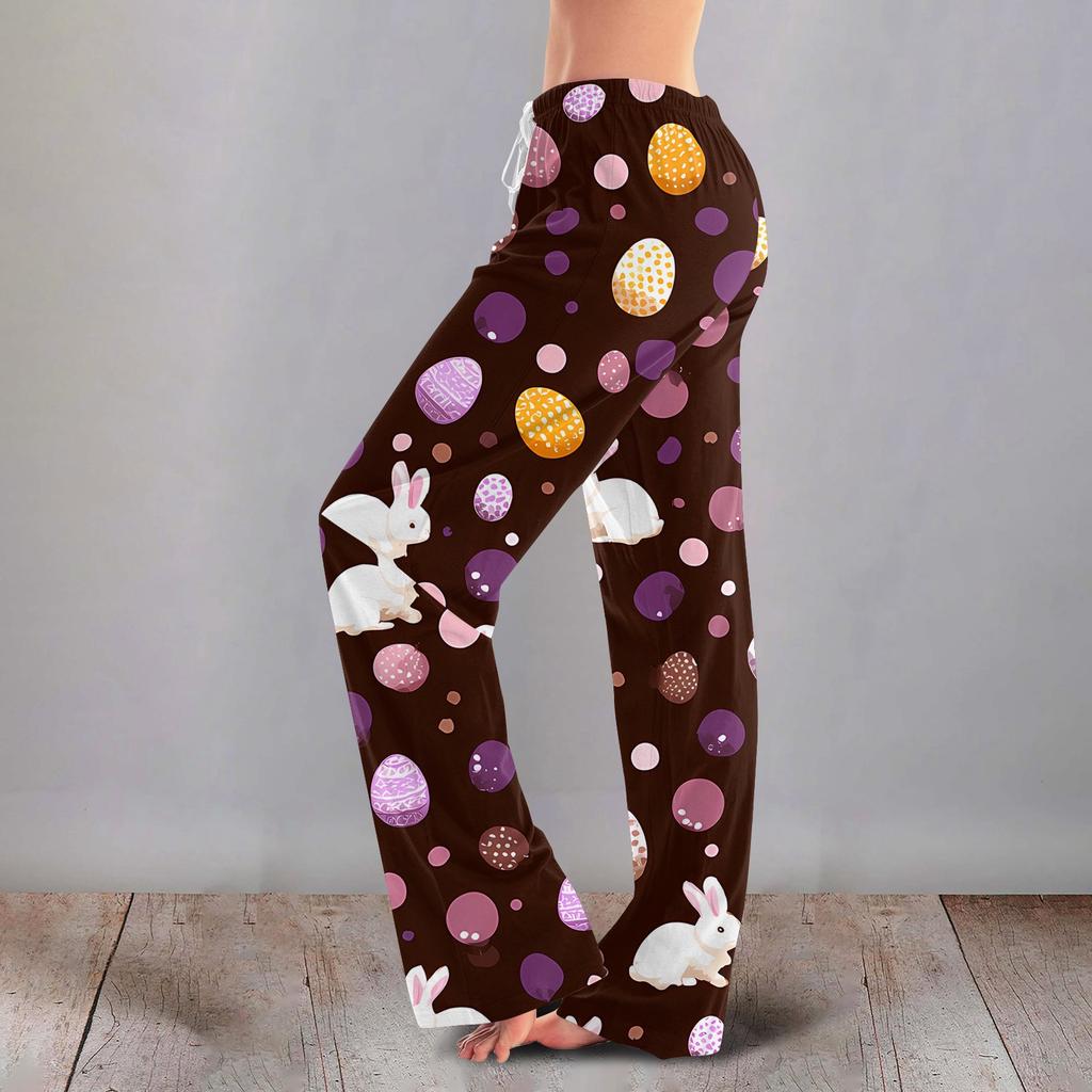 Women's Casual Fashion Comfort Pajama Pants Print Drawstring Pants Full Length Long