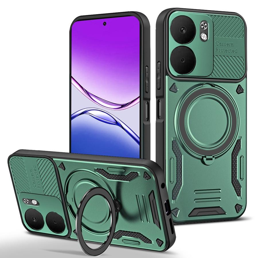 Pancerne Magnetyczne Etui Odporne na Wstrząsy Dla OPPO Reno 13 13F 14F A5 5G A5X Realme 14 Pro Plus 14X C75 Uchwyt Samochodowy Pierścień Stent Pokrowiec na Telefon