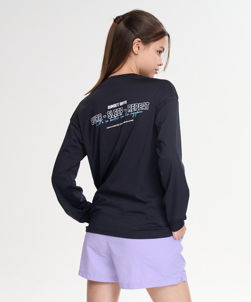 Leijibi [Set] Dry-Cooling Oversized Long Sleeve Rash Guard + Swim Shorts Set W Black